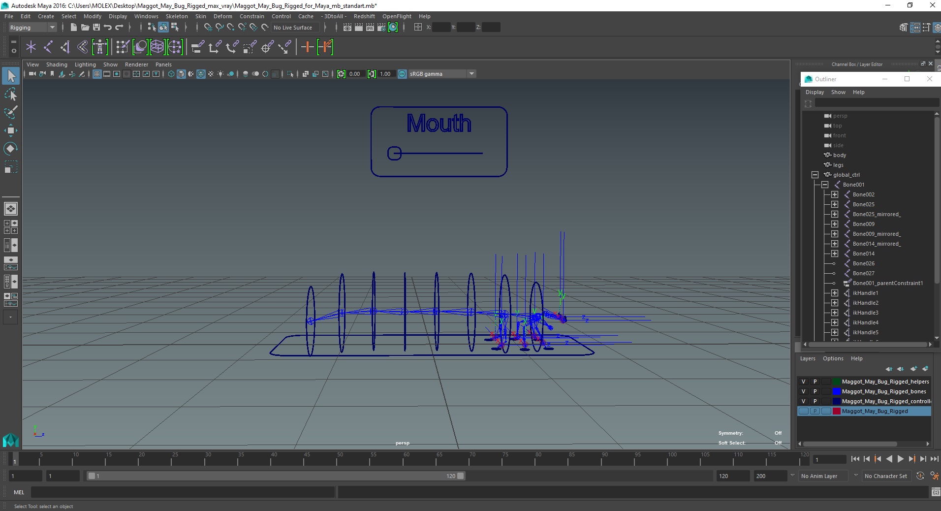 3D model Maggot May Bug Rigged for Maya