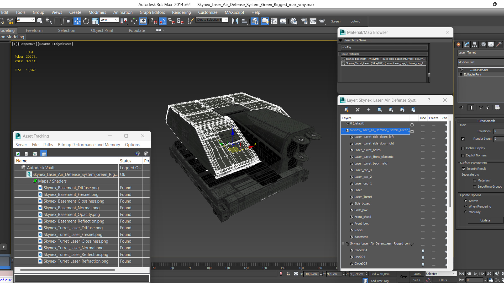 Skynex Laser Air Defense System Green Rigged 3D model
