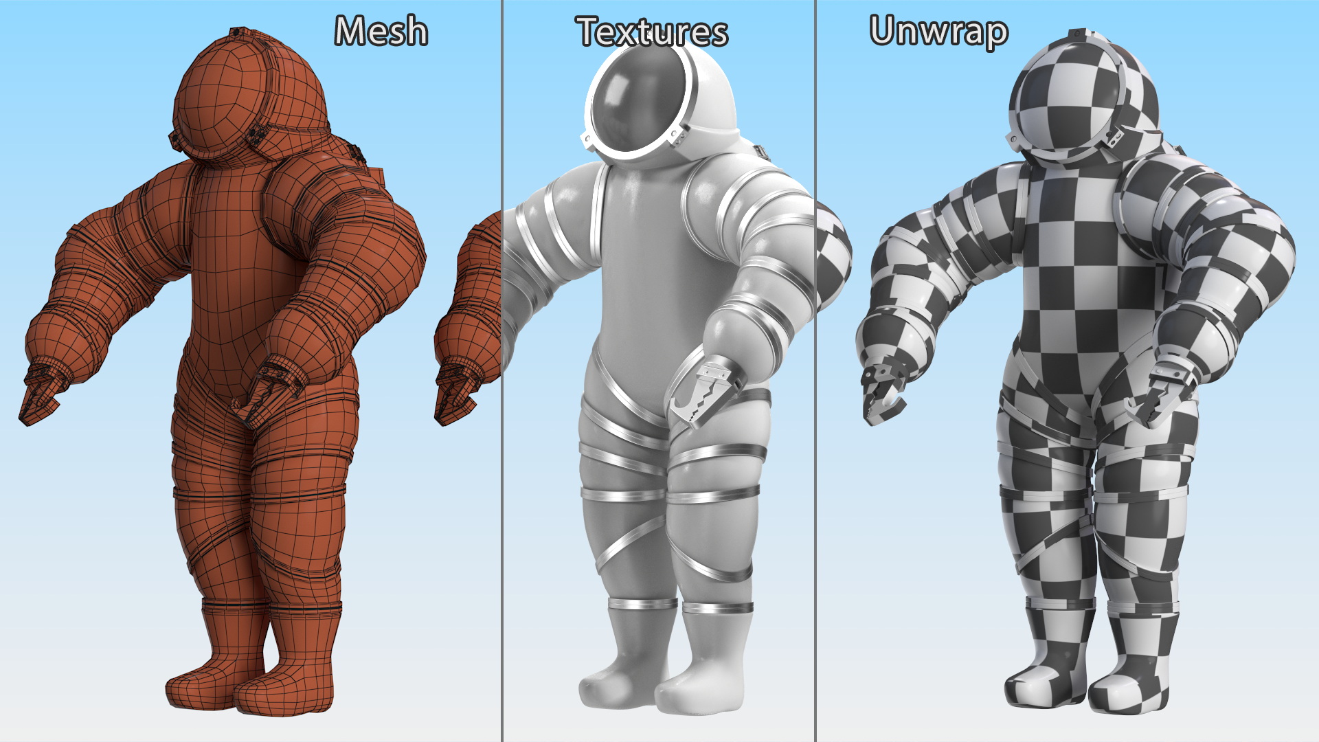 3D model Atmospheric Diving Suit White Rigged for Maya