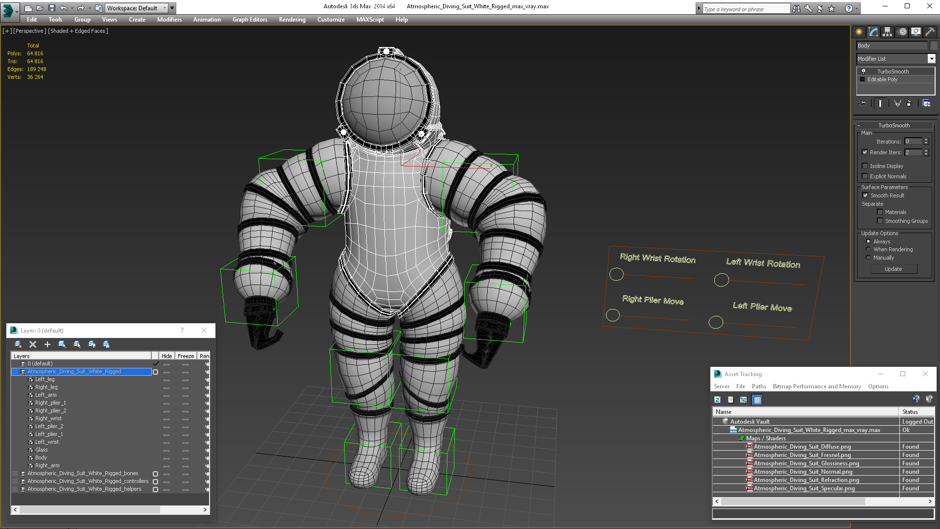 3D model Atmospheric Diving Suit White Rigged for Maya