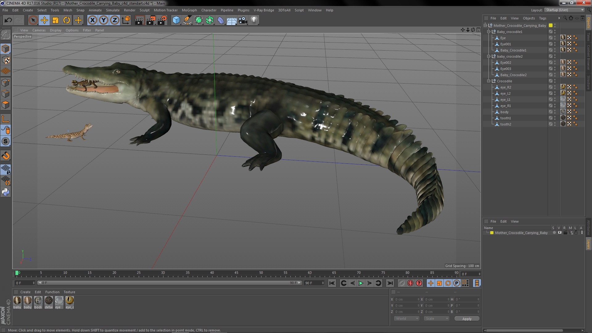 3D model Mother Crocodile Carrying Baby
