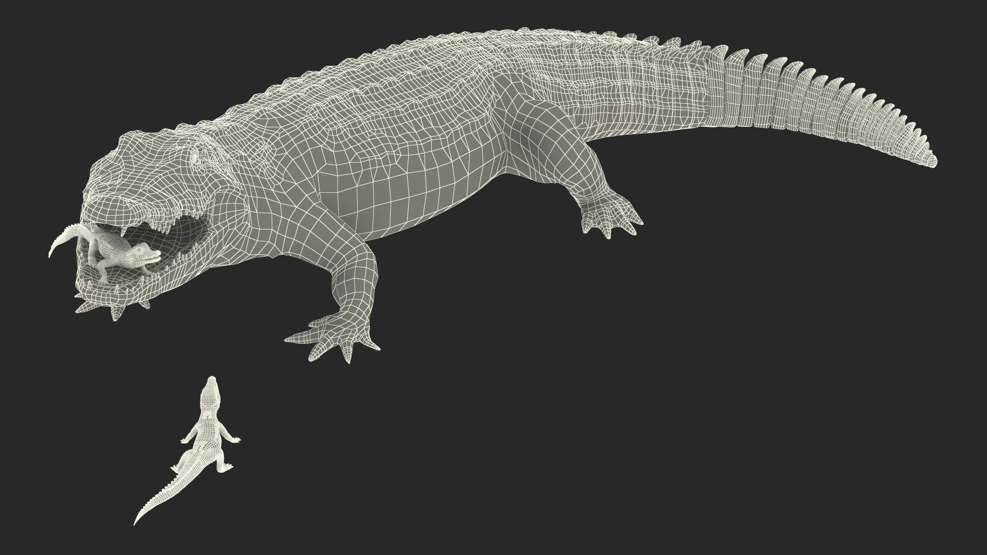 3D model Mother Crocodile Carrying Baby