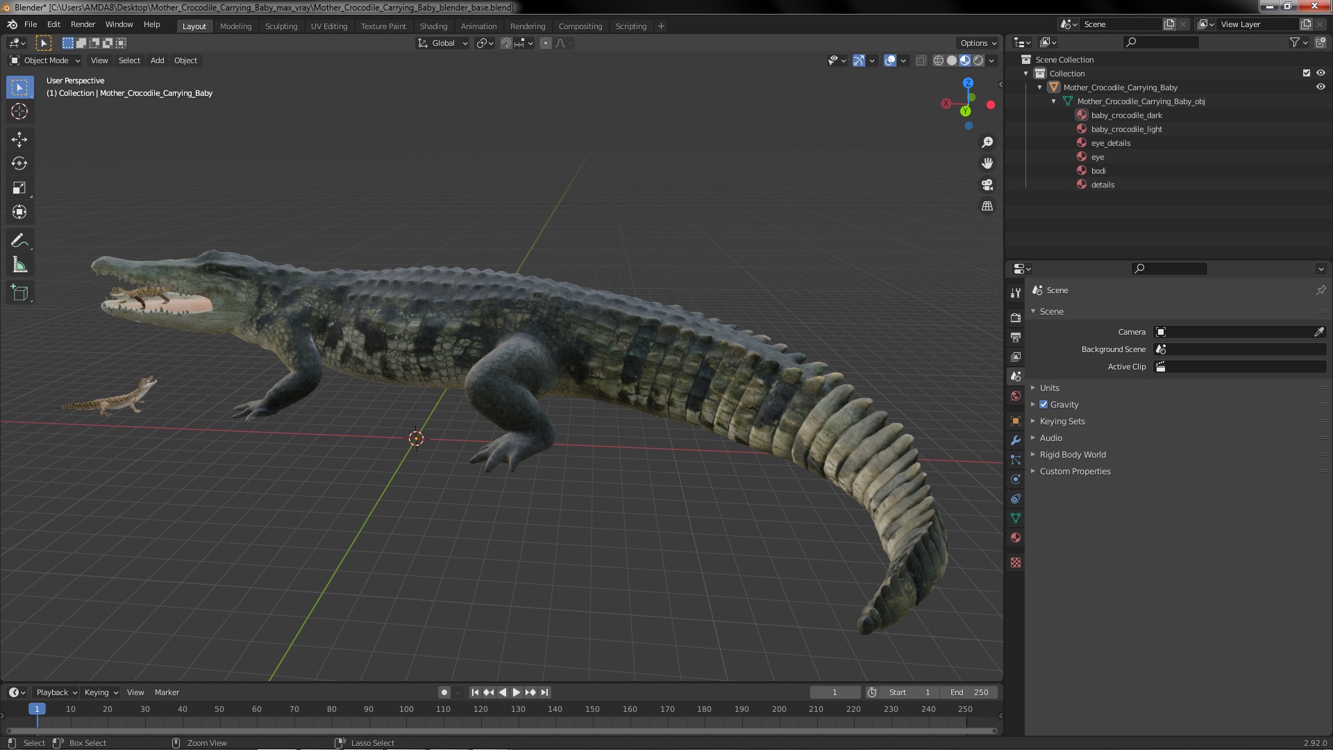 3D model Mother Crocodile Carrying Baby