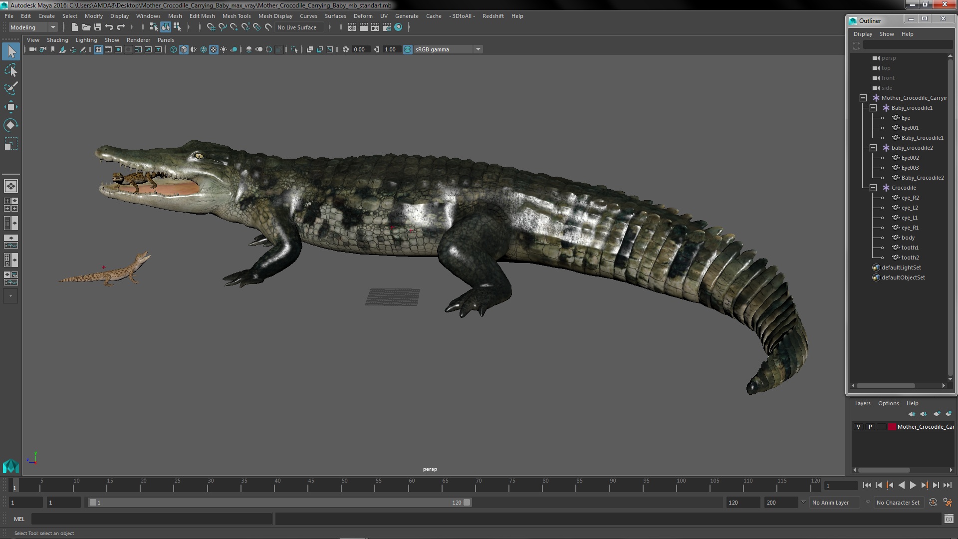 3D model Mother Crocodile Carrying Baby