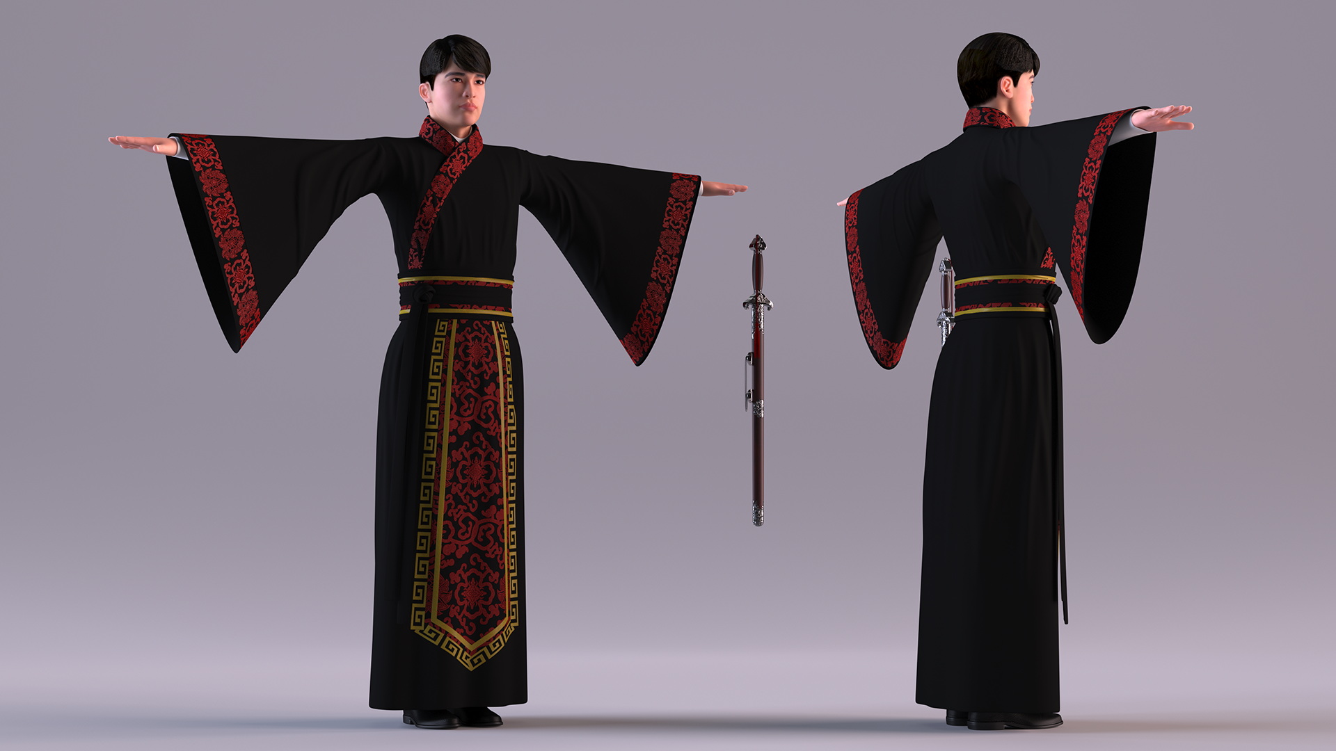 Traditional Chinese Man Rigged for Maya 3D model