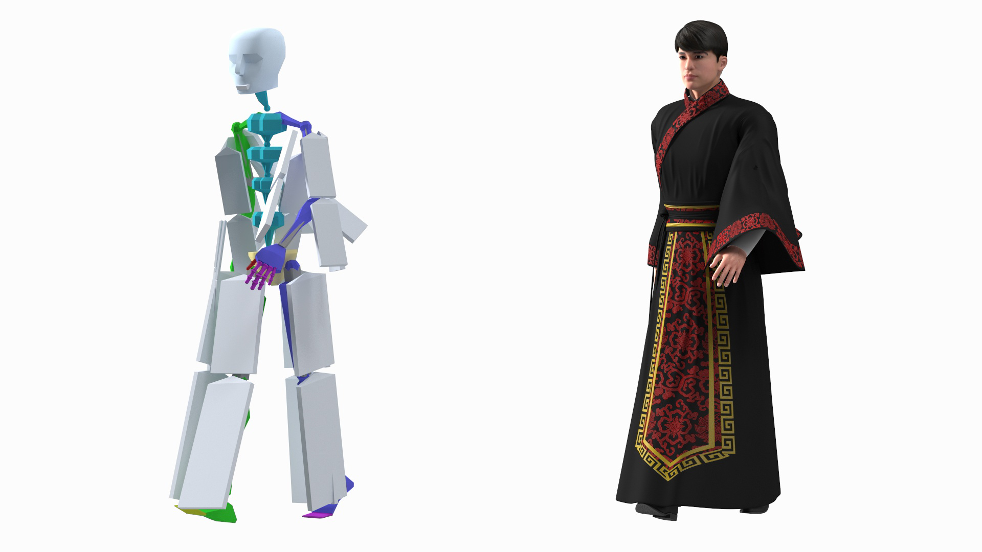 Traditional Chinese Man Rigged for Maya 3D model