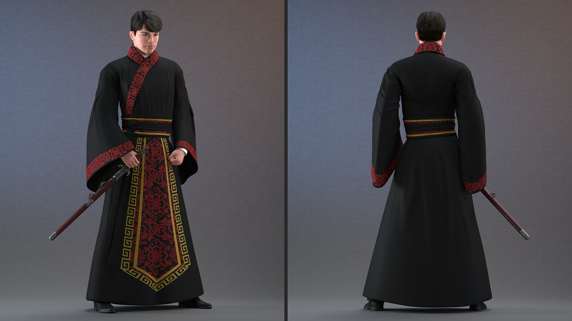 Traditional Chinese Man Rigged for Maya 3D model