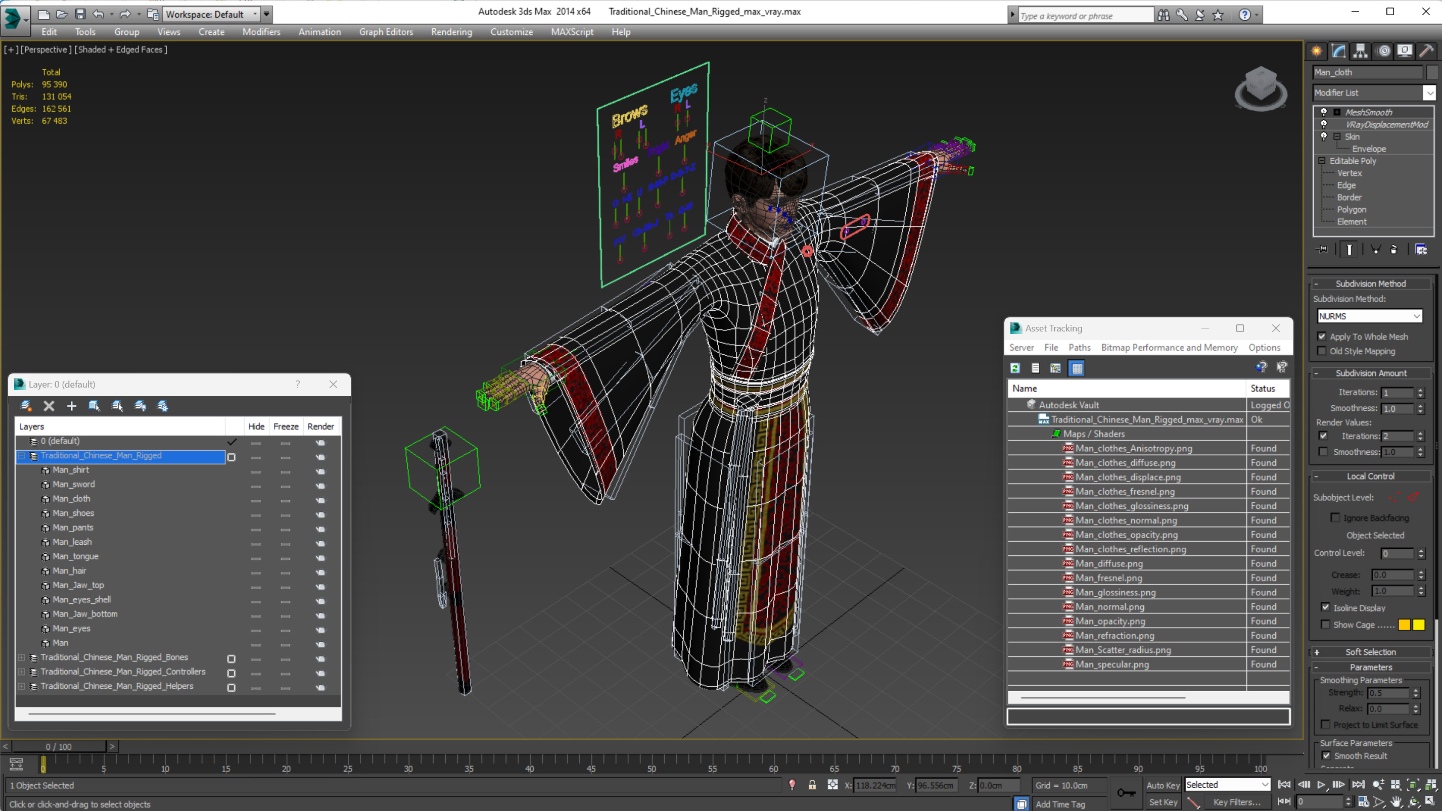 Traditional Chinese Man Rigged for Maya 3D model