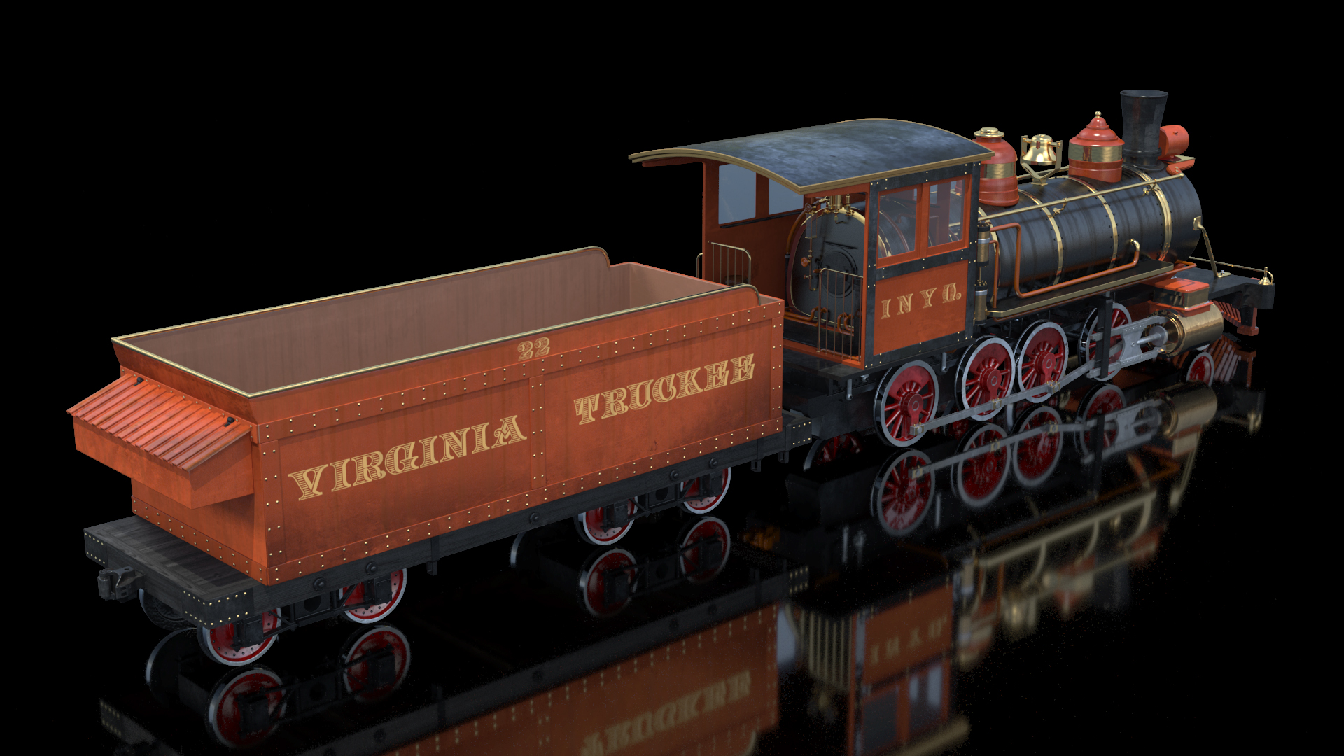 3D Old Steam Locomotive and Freight Wagon model