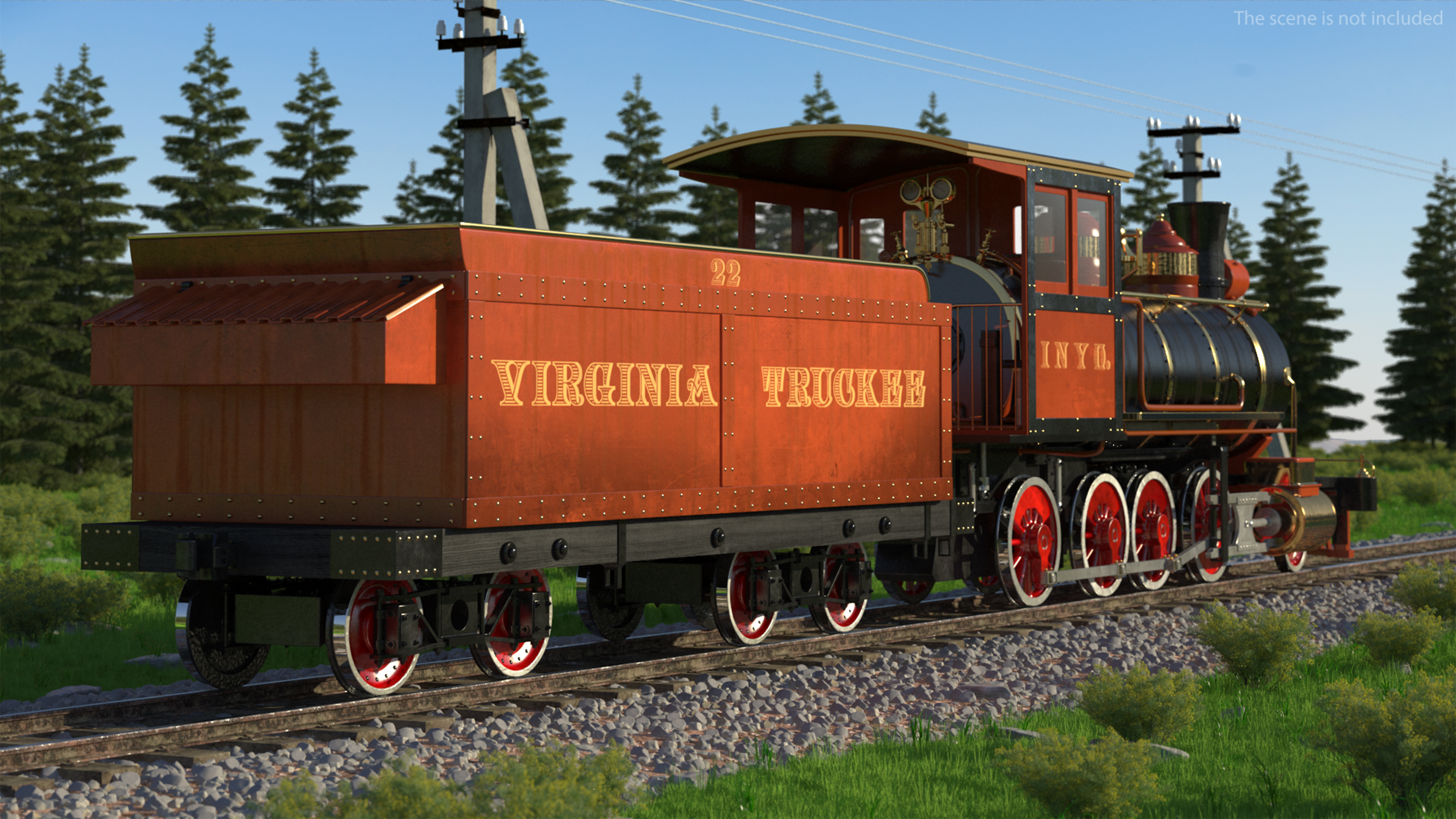 3D Old Steam Locomotive and Freight Wagon model