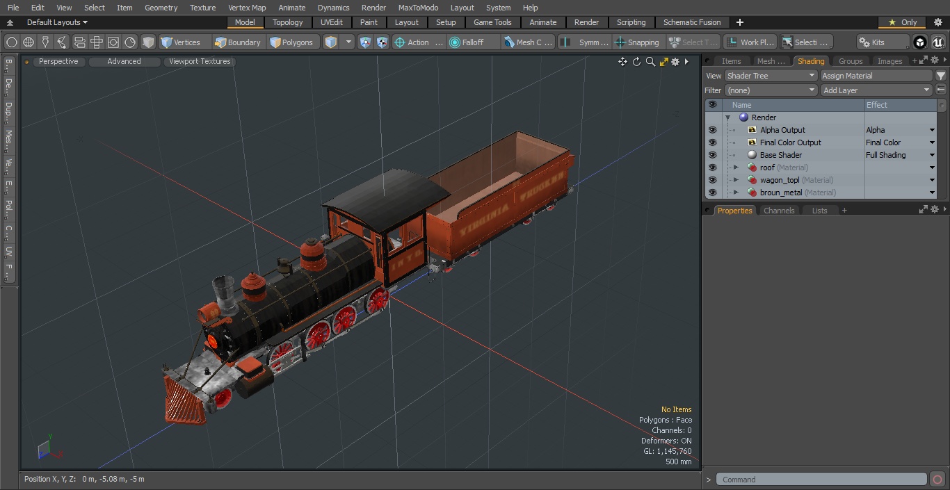 3D Old Steam Locomotive and Freight Wagon model
