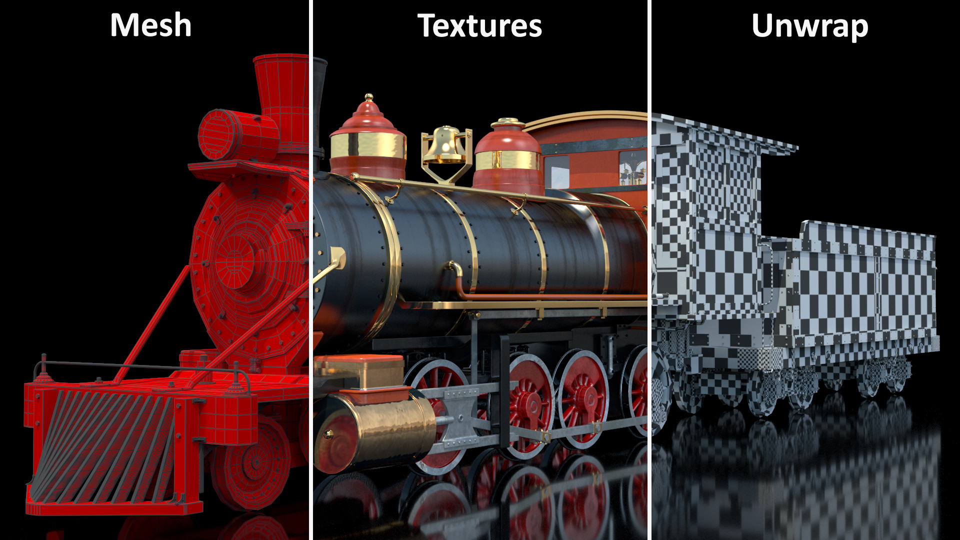 3D Old Steam Locomotive and Freight Wagon model
