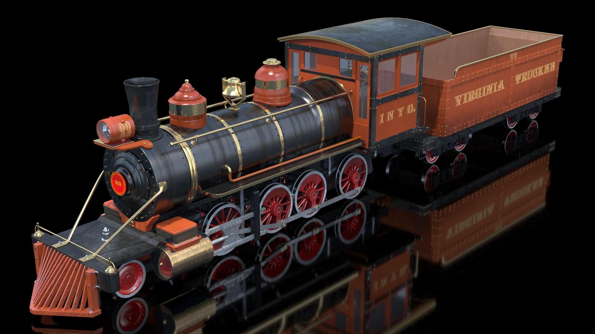 3D Old Steam Locomotive and Freight Wagon model