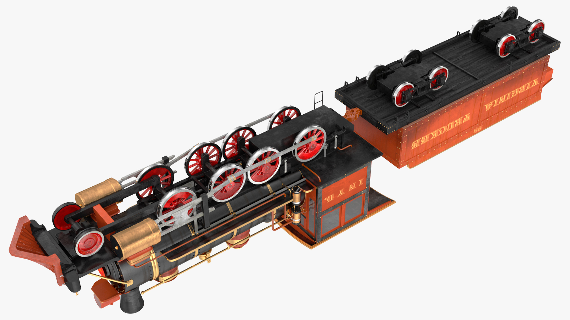 3D Old Steam Locomotive and Freight Wagon model