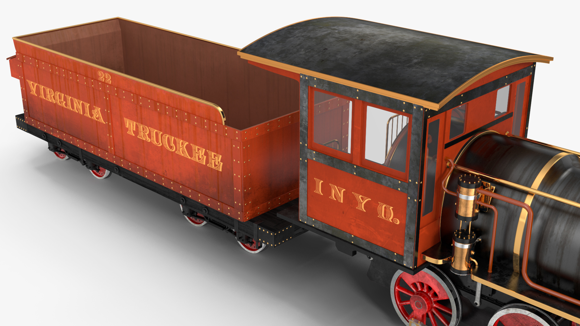 3D Old Steam Locomotive and Freight Wagon model