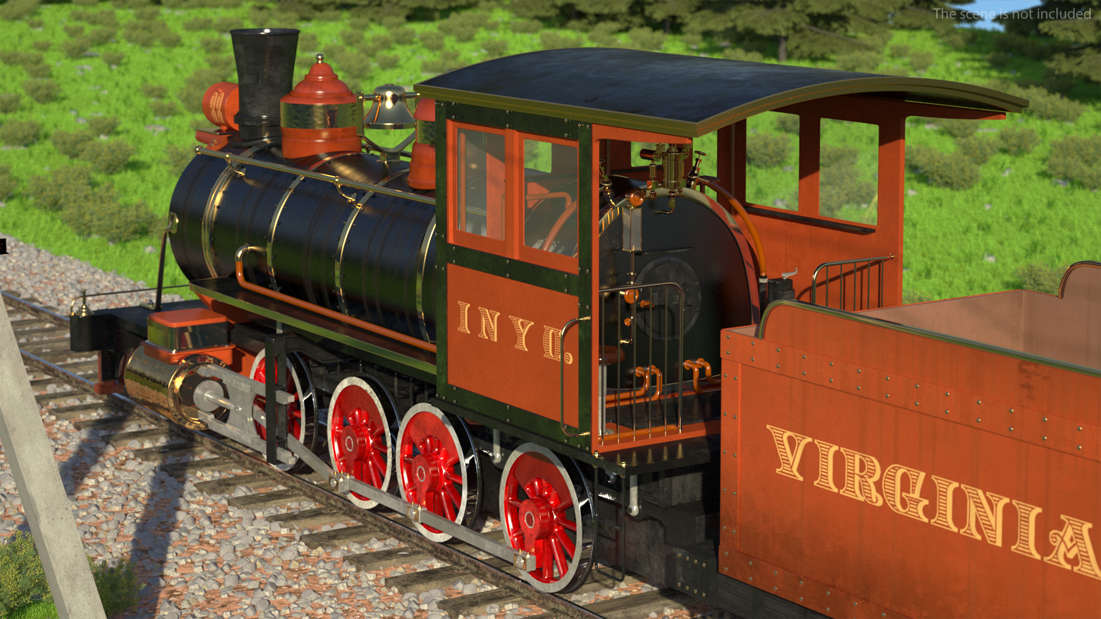3D Old Steam Locomotive and Freight Wagon model