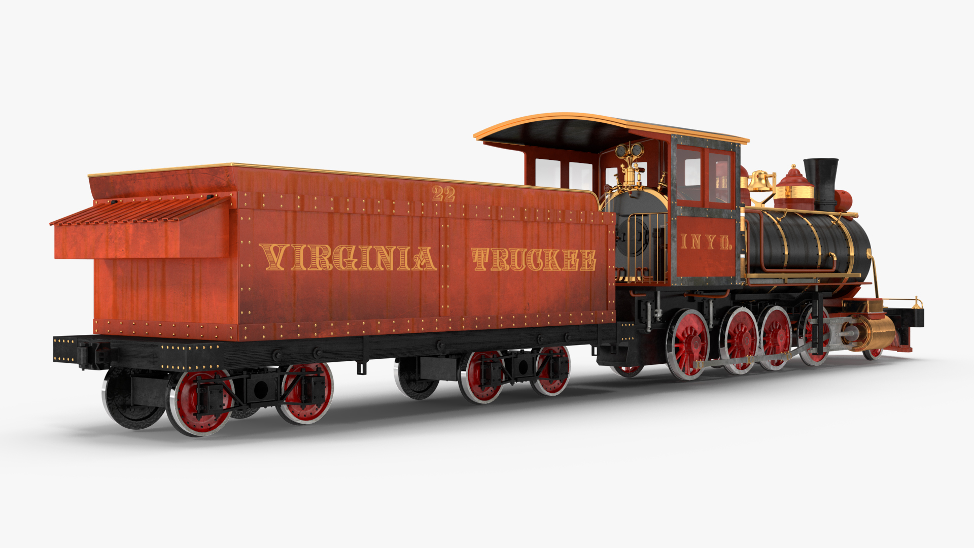 3D Old Steam Locomotive and Freight Wagon model