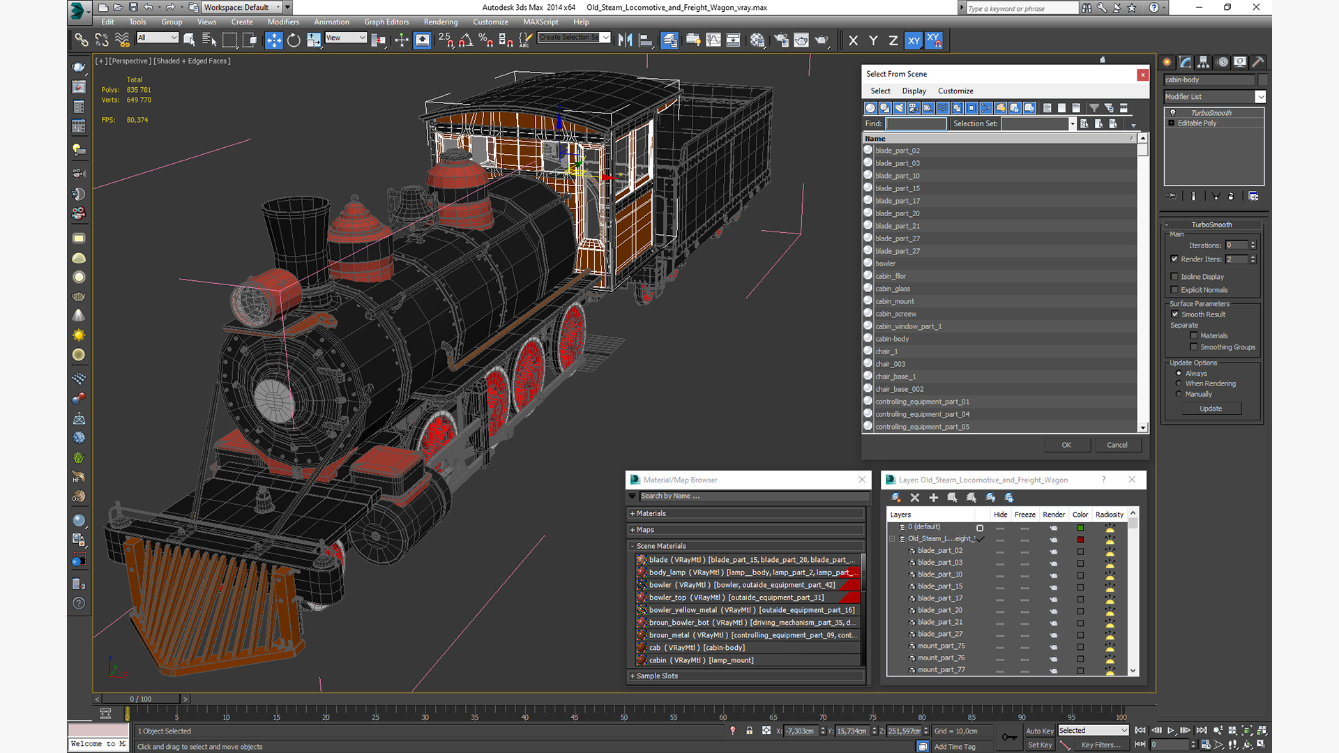3D Old Steam Locomotive and Freight Wagon model