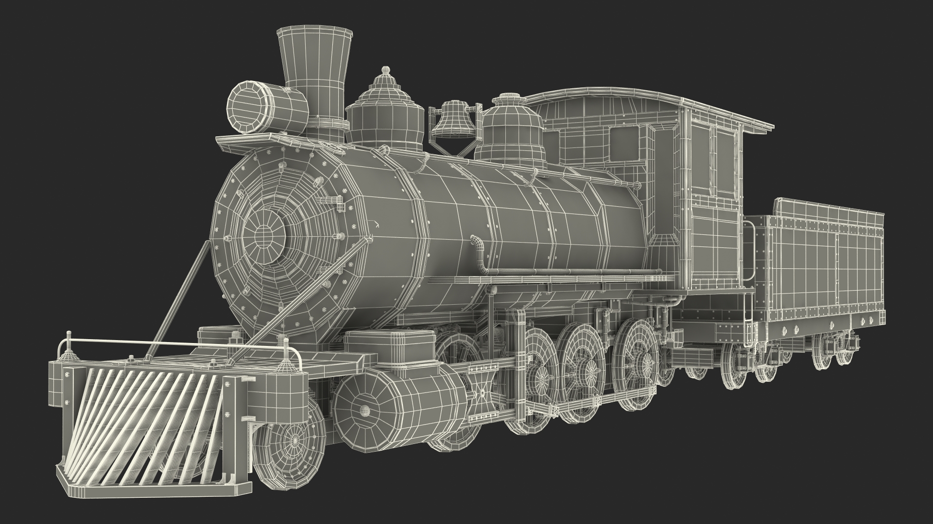 3D Old Steam Locomotive and Freight Wagon model
