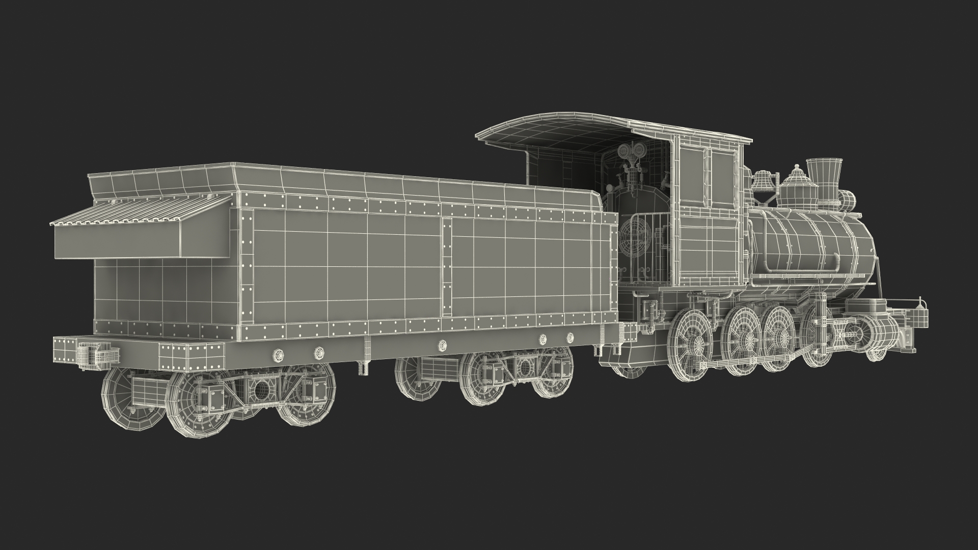 3D Old Steam Locomotive and Freight Wagon model