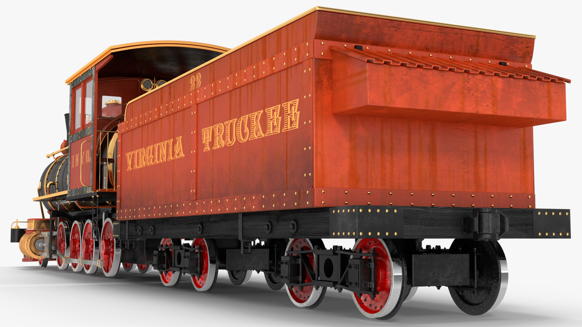 3D Old Steam Locomotive and Freight Wagon model
