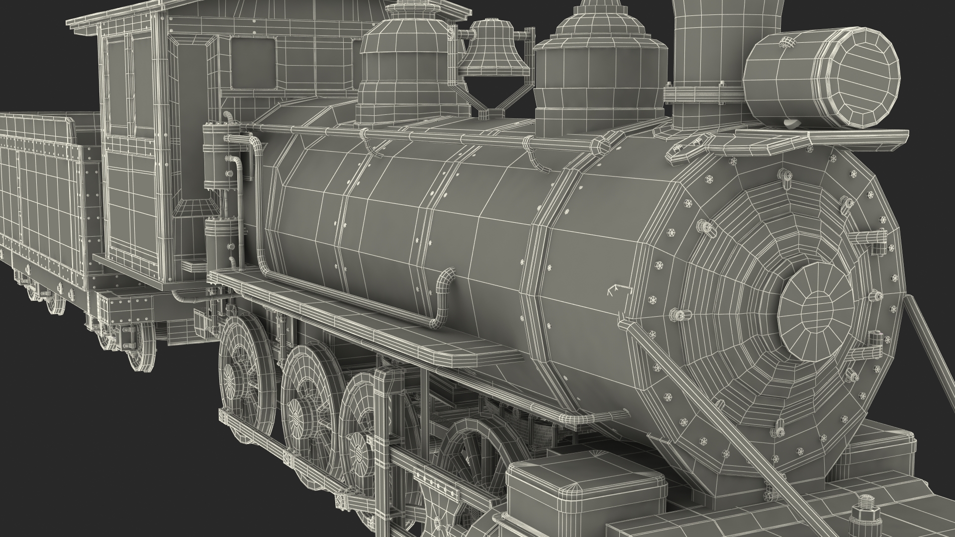 3D Old Steam Locomotive and Freight Wagon model