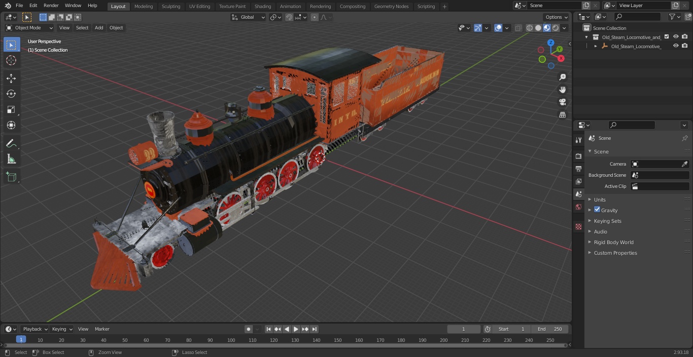 3D Old Steam Locomotive and Freight Wagon model