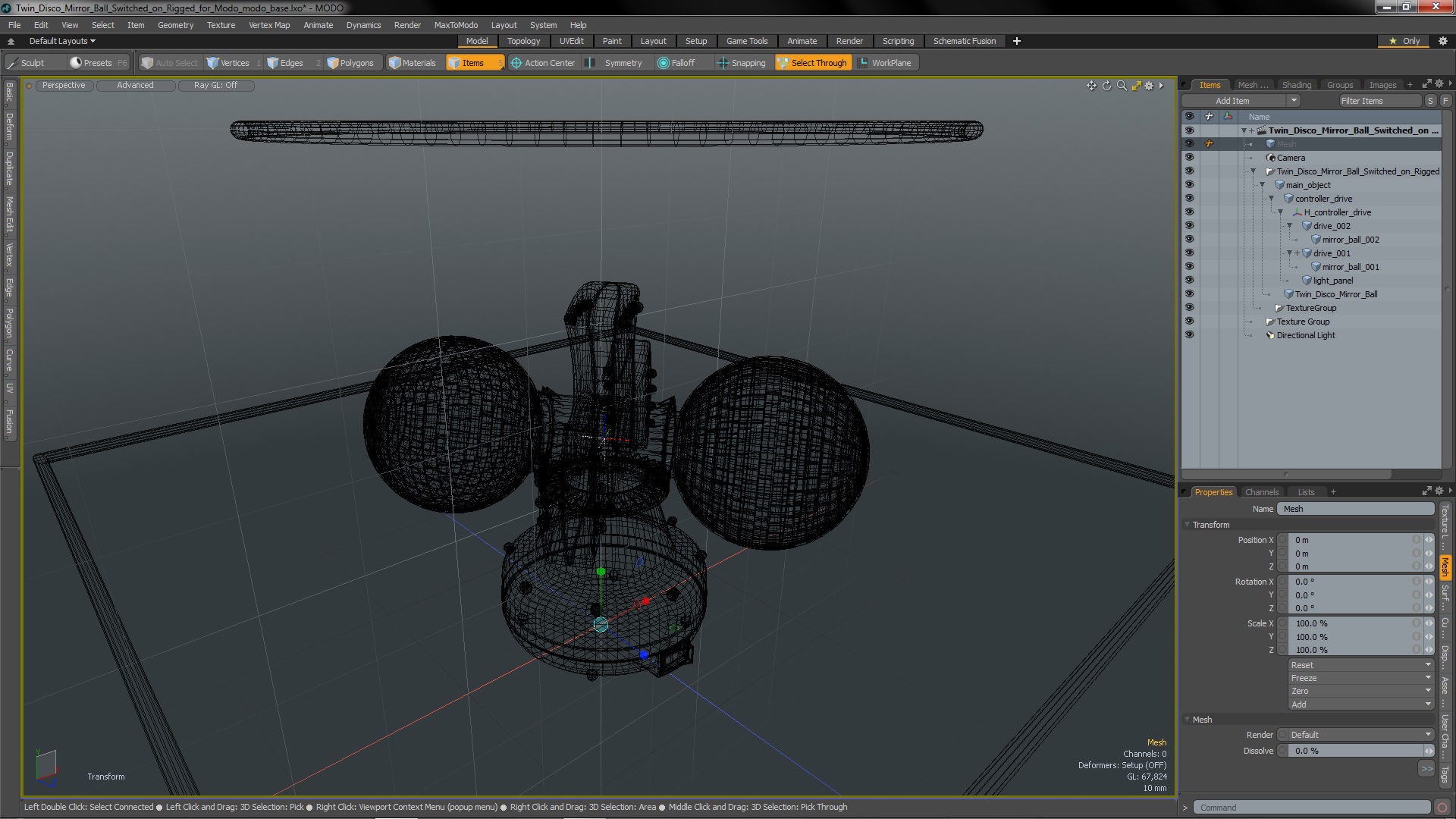 3D model Twin Disco Mirror Ball Switched on Rigged for Modo