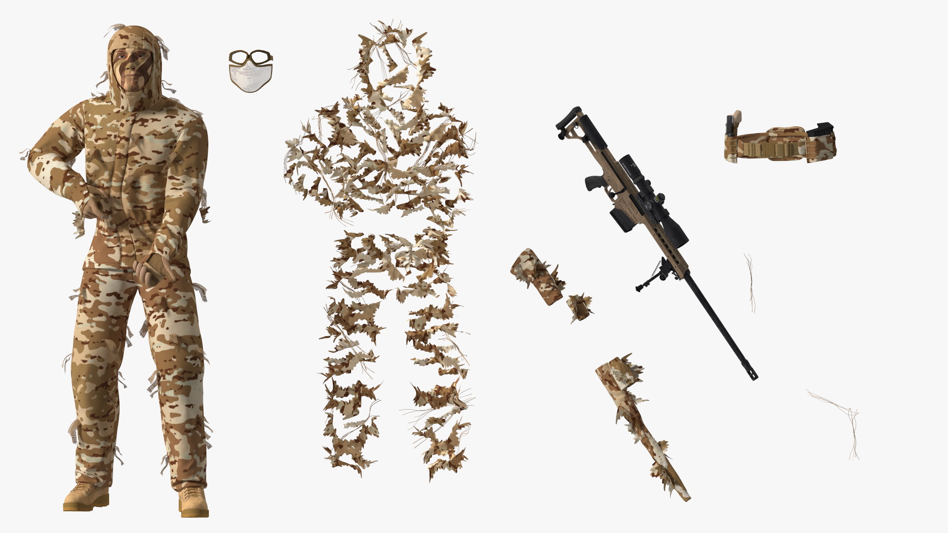 Soldier with Weapon in Desert Camo 3D model