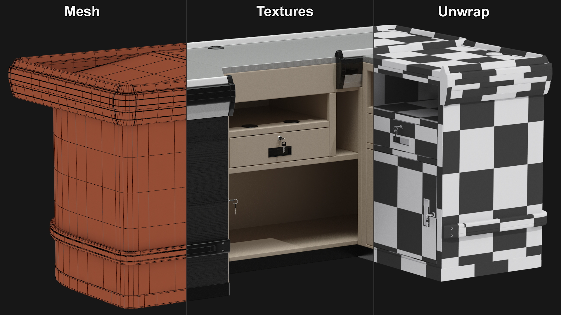 Retail Cashier Counter Wooden Dark 3D model