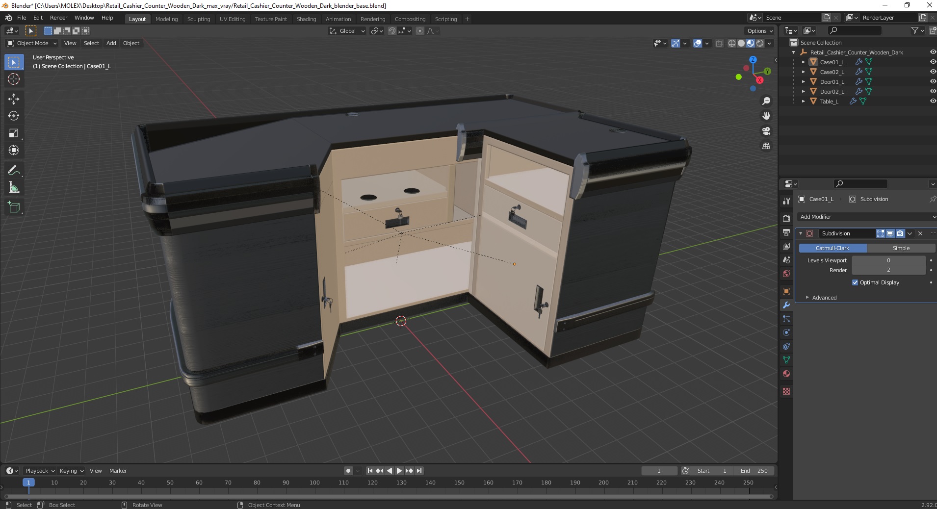 Retail Cashier Counter Wooden Dark 3D model