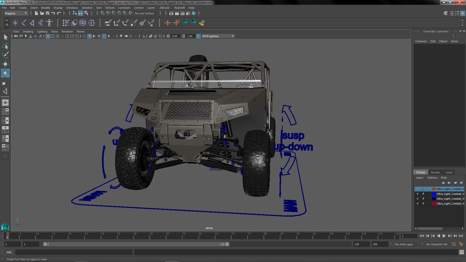 Ultra Light Combat Vehicle Rigged for Maya 3D