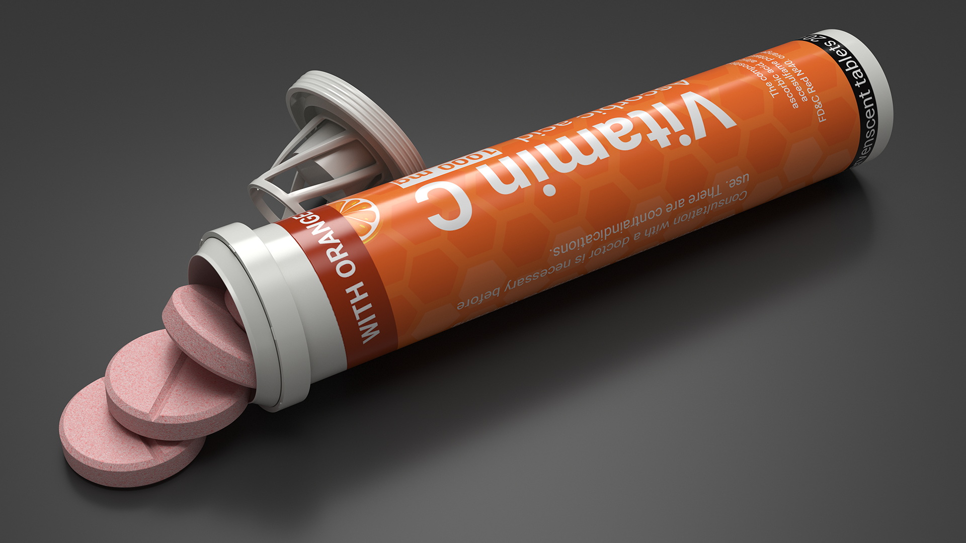 3D Effervescent Package Vitamin C 25 Tabs Open model
