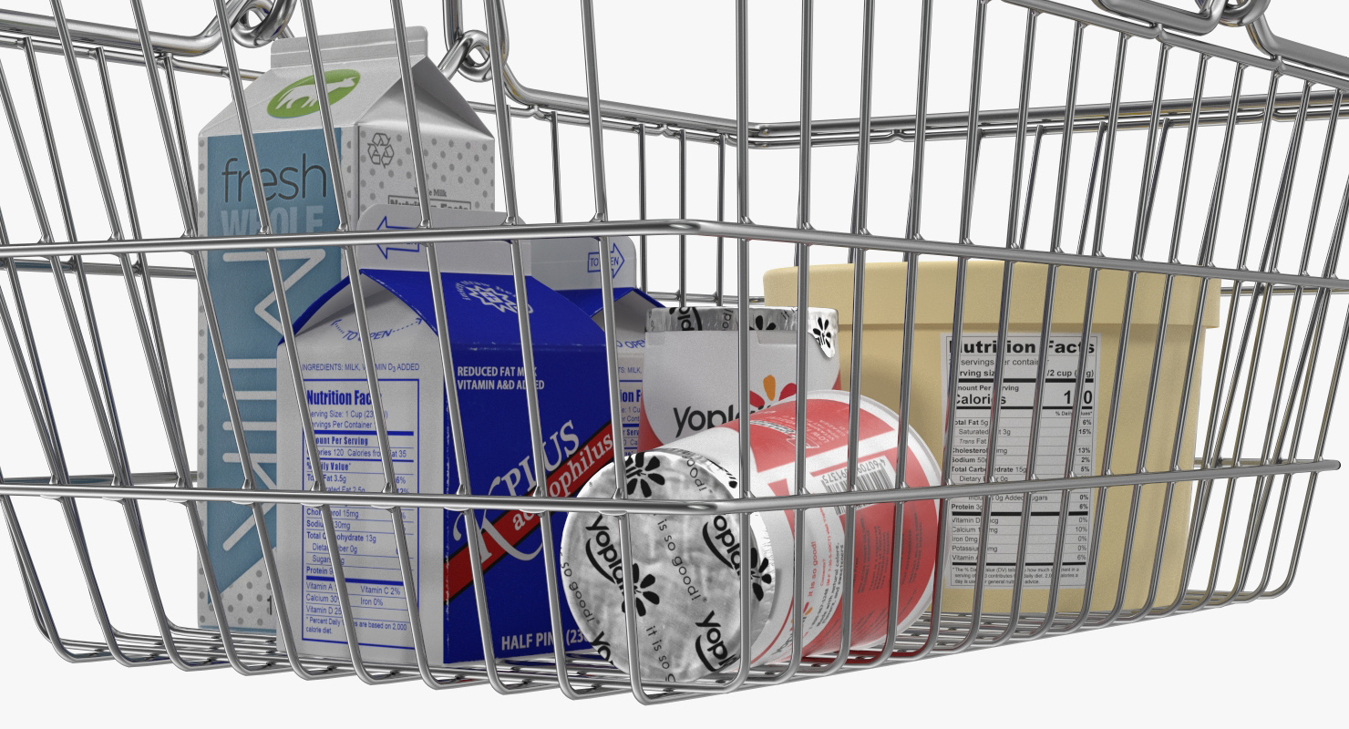 Metal Shopping Basket Filled with Goods 3D model