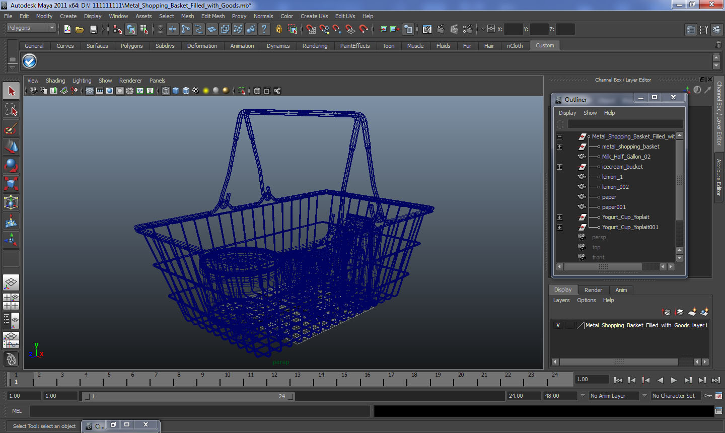 Metal Shopping Basket Filled with Goods 3D model