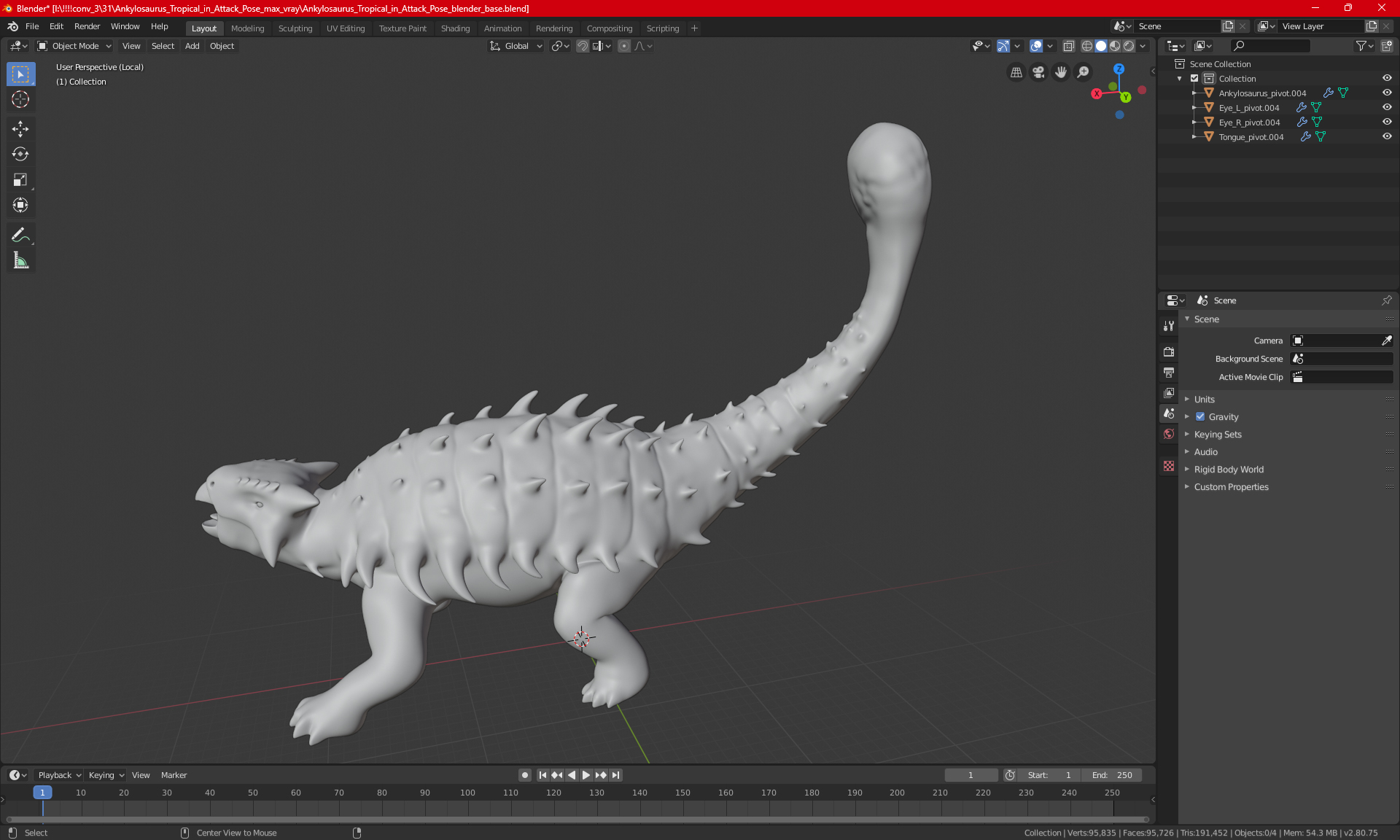 3D Ankylosaurus Tropical in Attack Pose