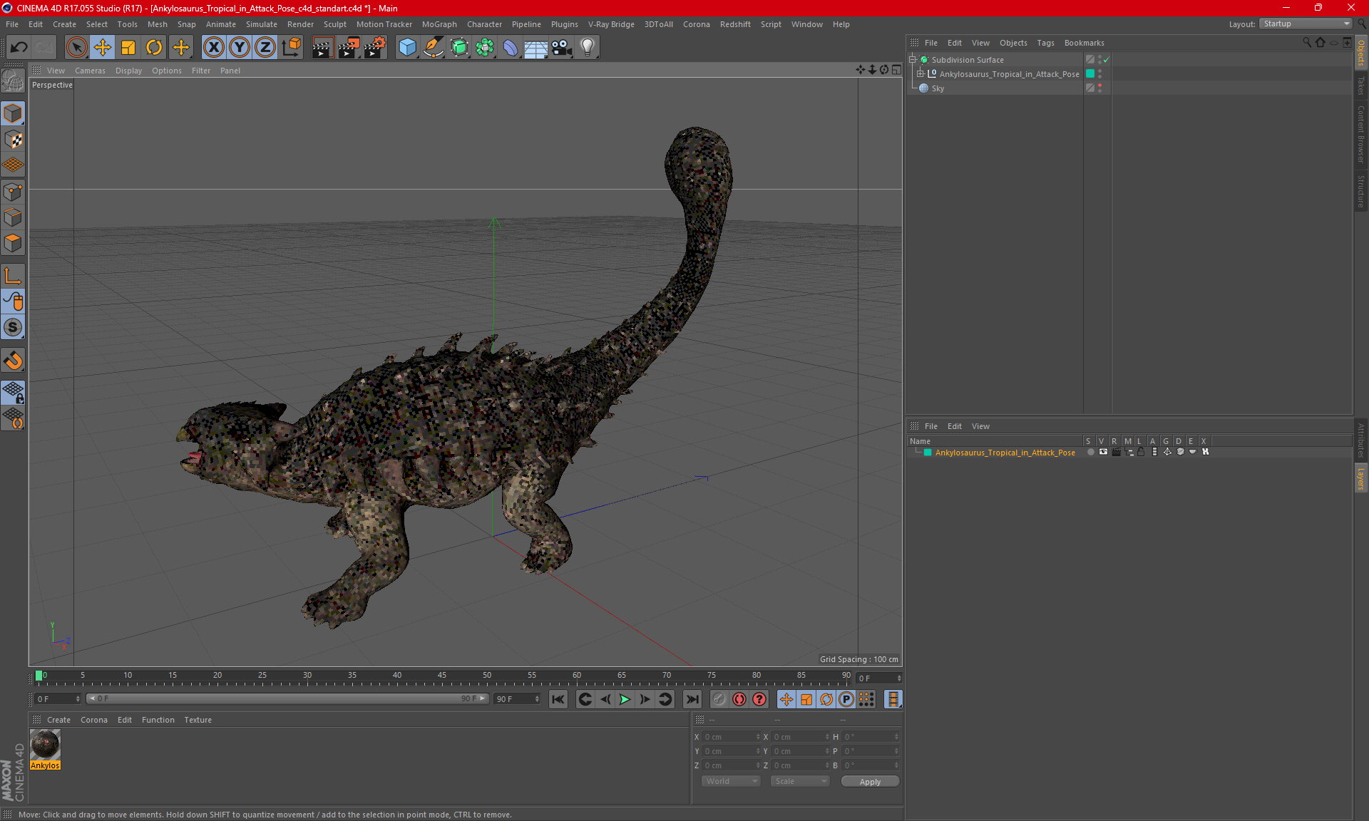 3D Ankylosaurus Tropical in Attack Pose