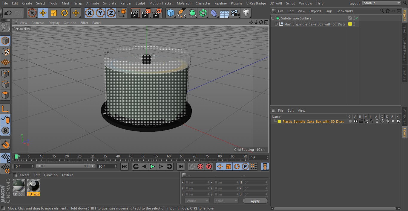 3D Plastic Spindle Cake Box with 50 Discs model
