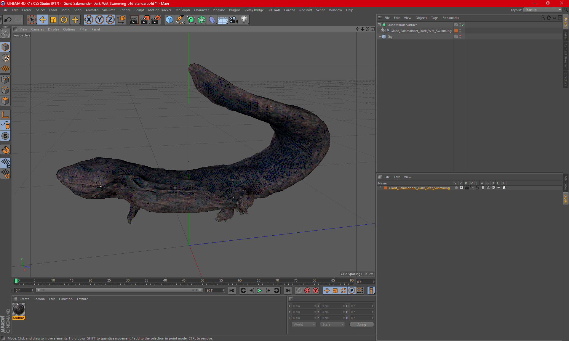 Giant Salamander Dark Wet Swimming 3D model