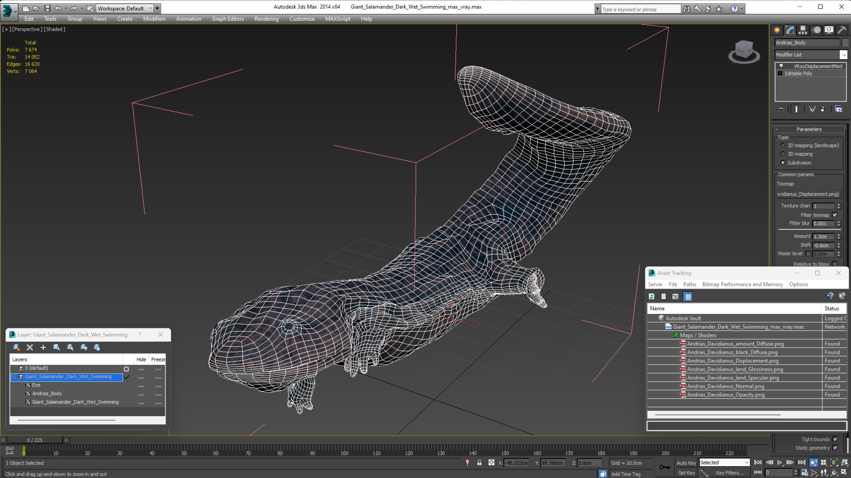 Giant Salamander Dark Wet Swimming 3D model