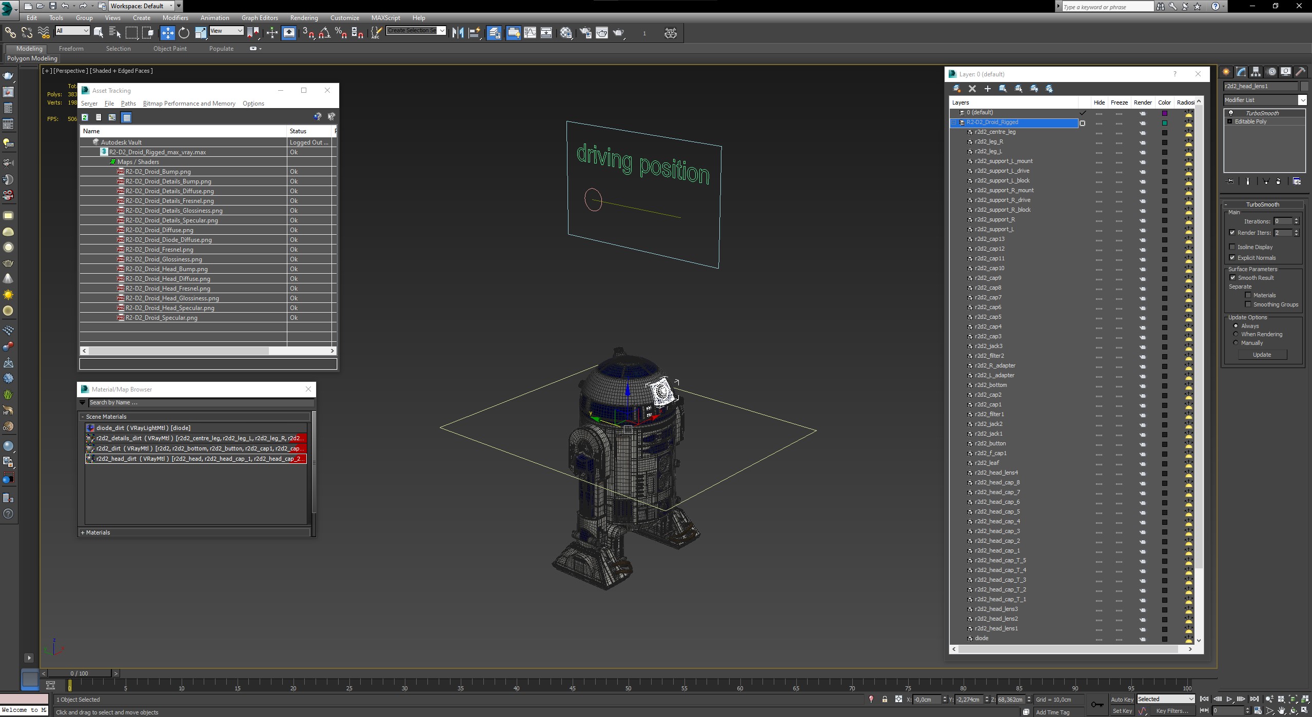 3D R2-D2 Droid Rigged model