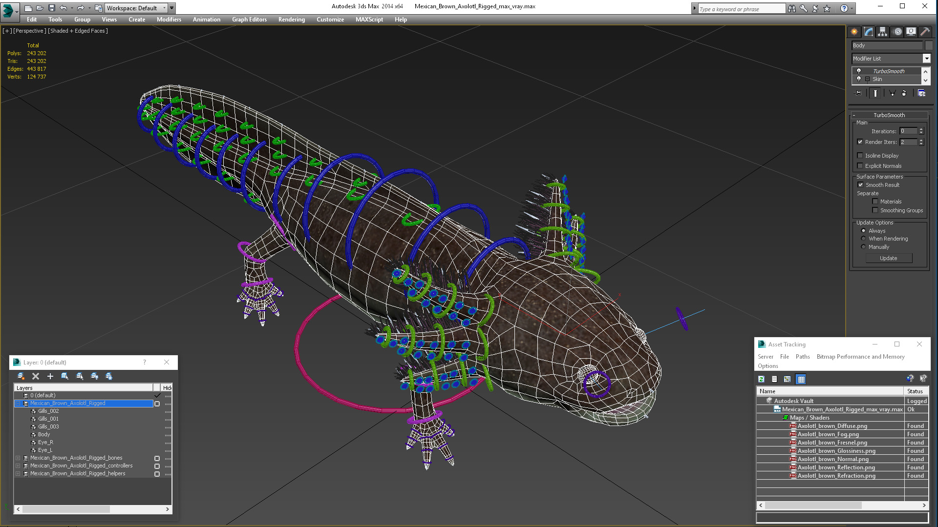 Mexican Brown Axolotl Rigged for Maya 3D