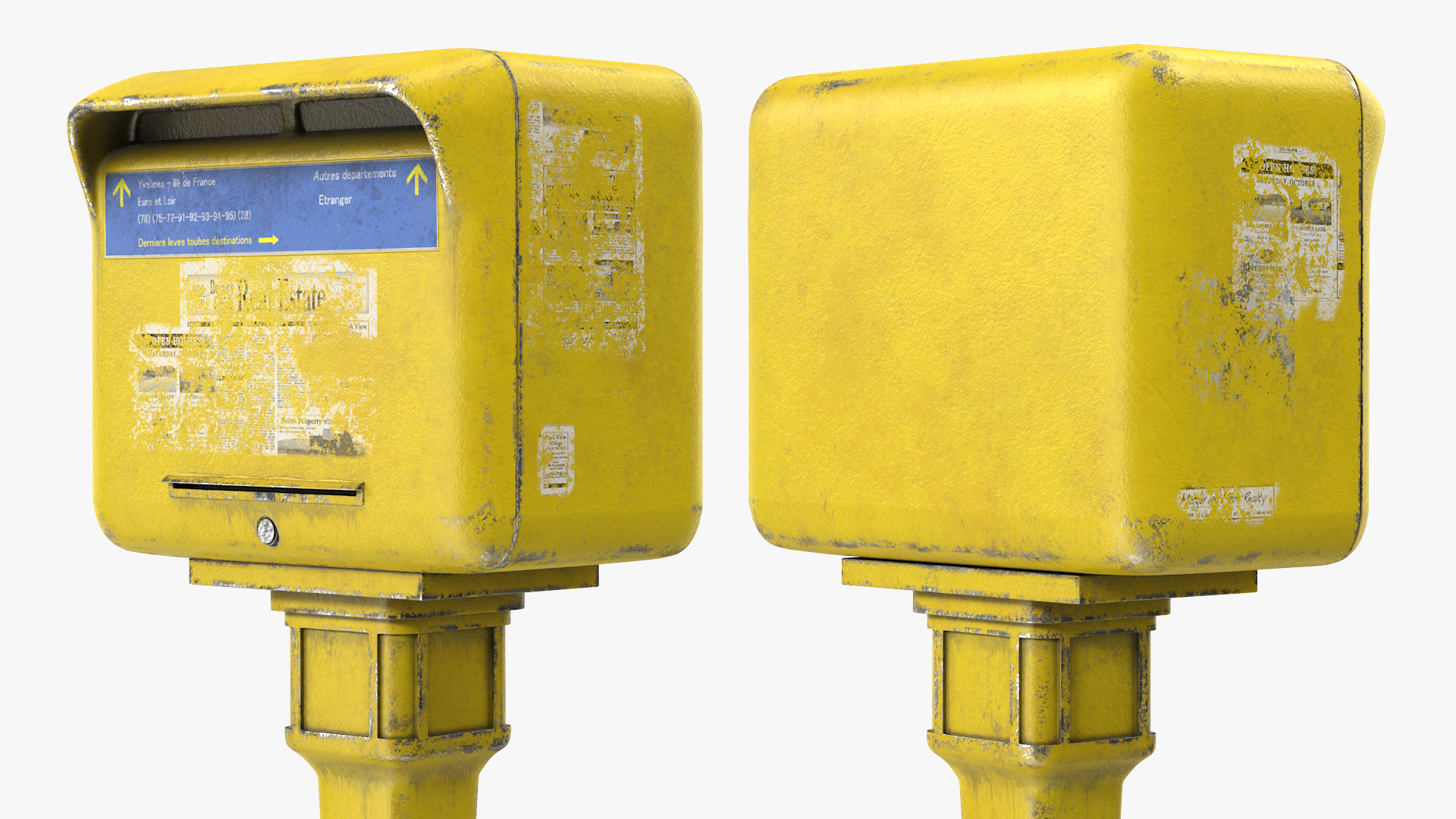 Vintage French Yellow Mailbox Post 3D model