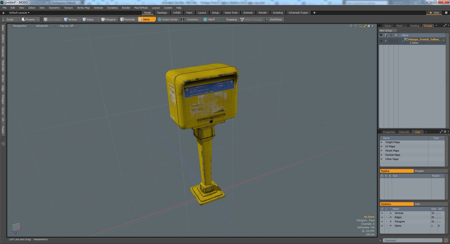 Vintage French Yellow Mailbox Post 3D model