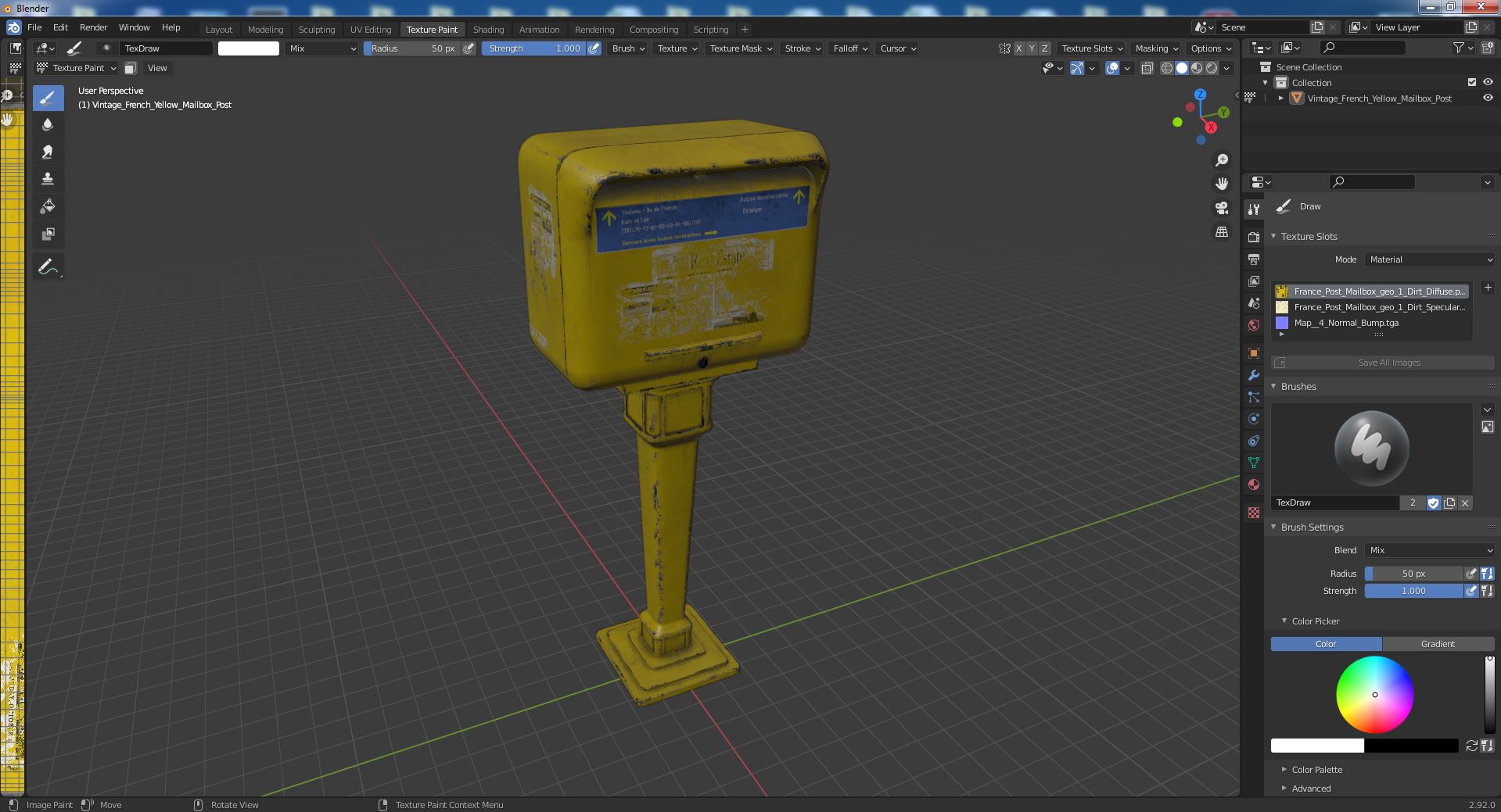 Vintage French Yellow Mailbox Post 3D model
