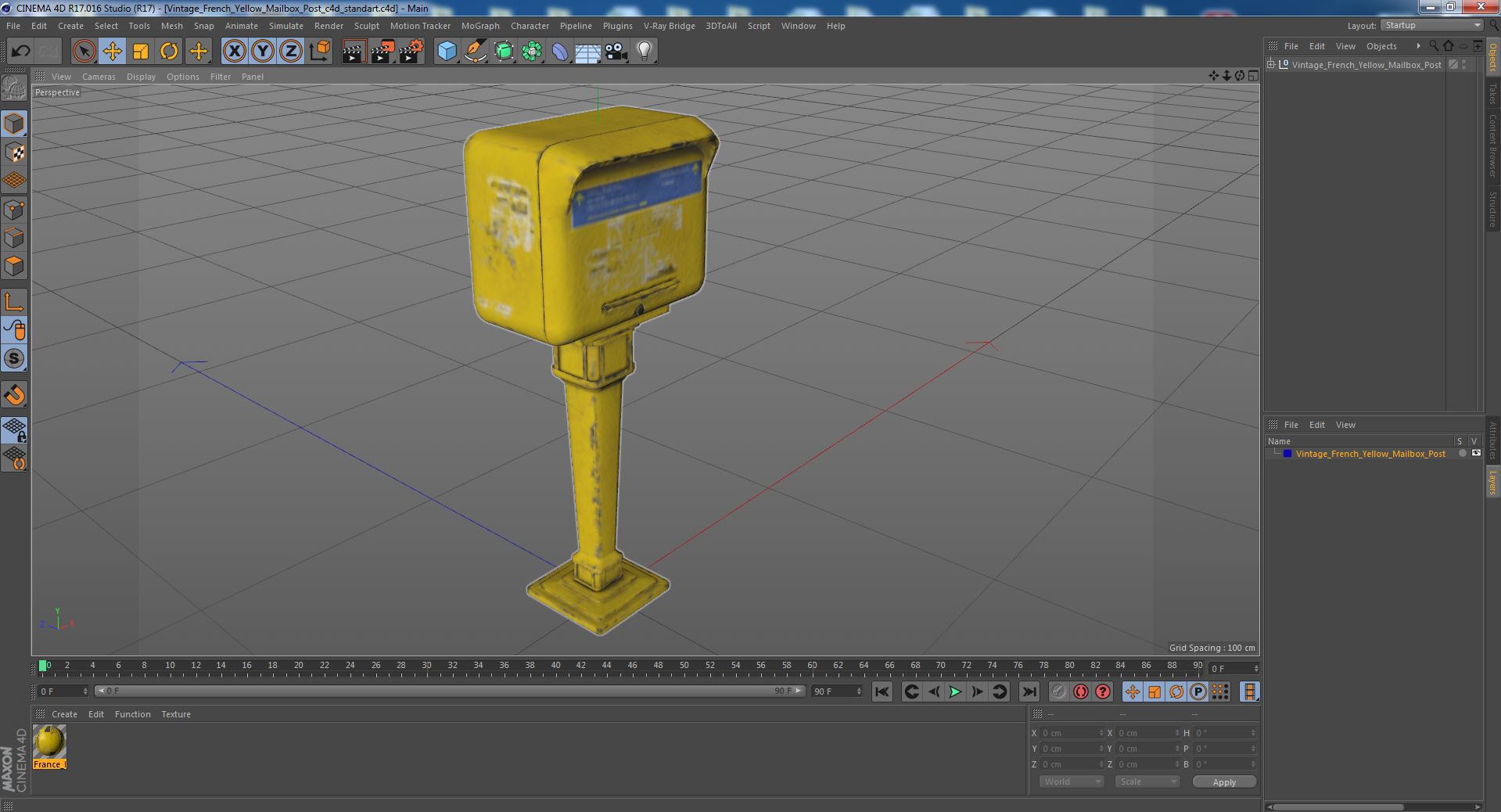 Vintage French Yellow Mailbox Post 3D model