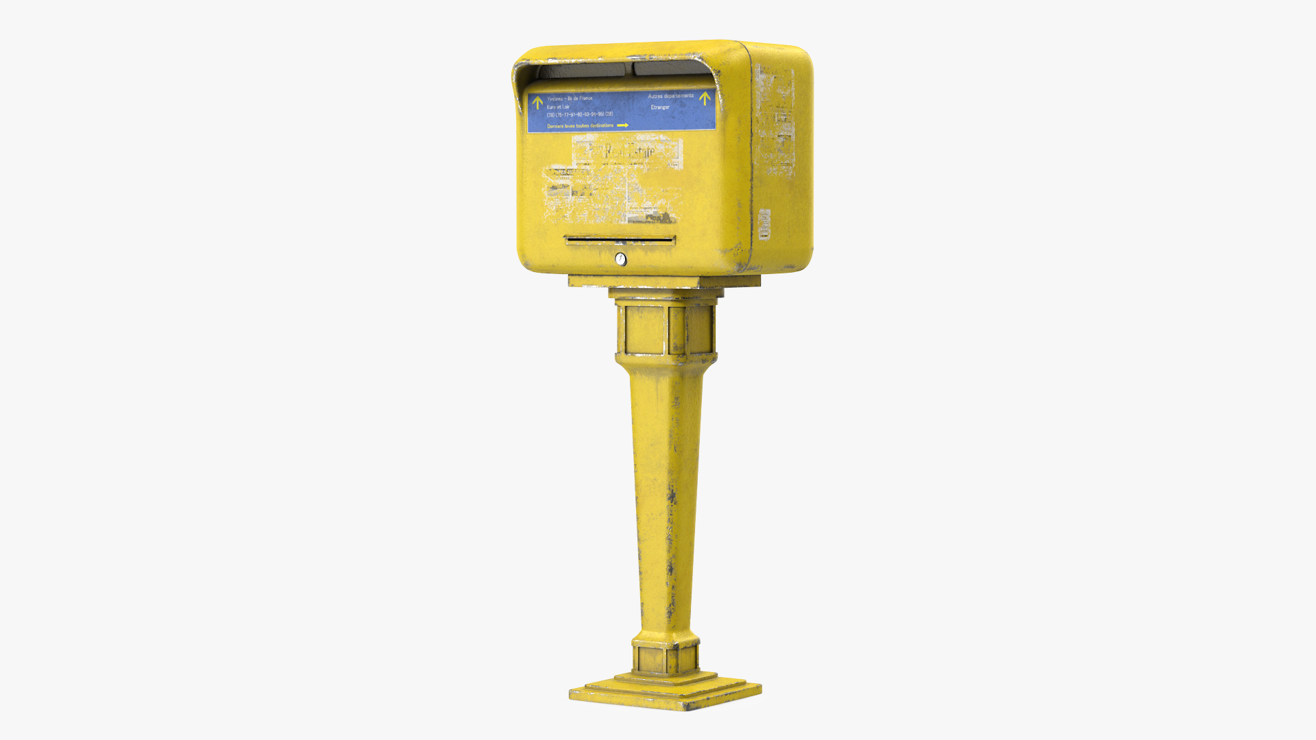 Vintage French Yellow Mailbox Post 3D model