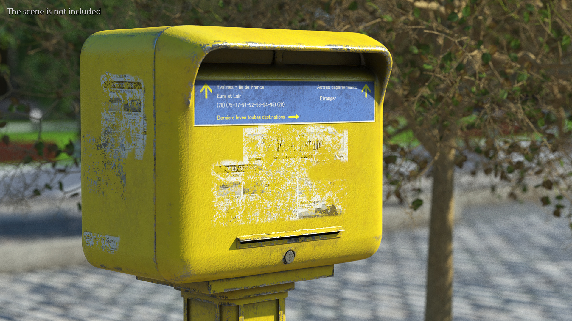 Vintage French Yellow Mailbox Post 3D model