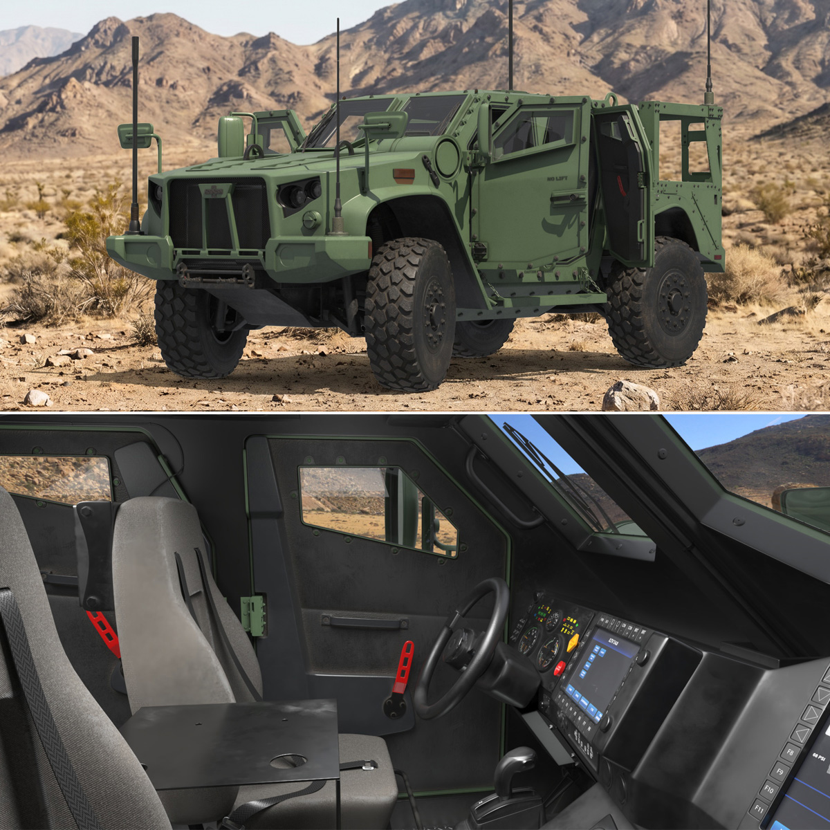 Military Truck Oshkosh L-ATV Green Rigged 3D model preview