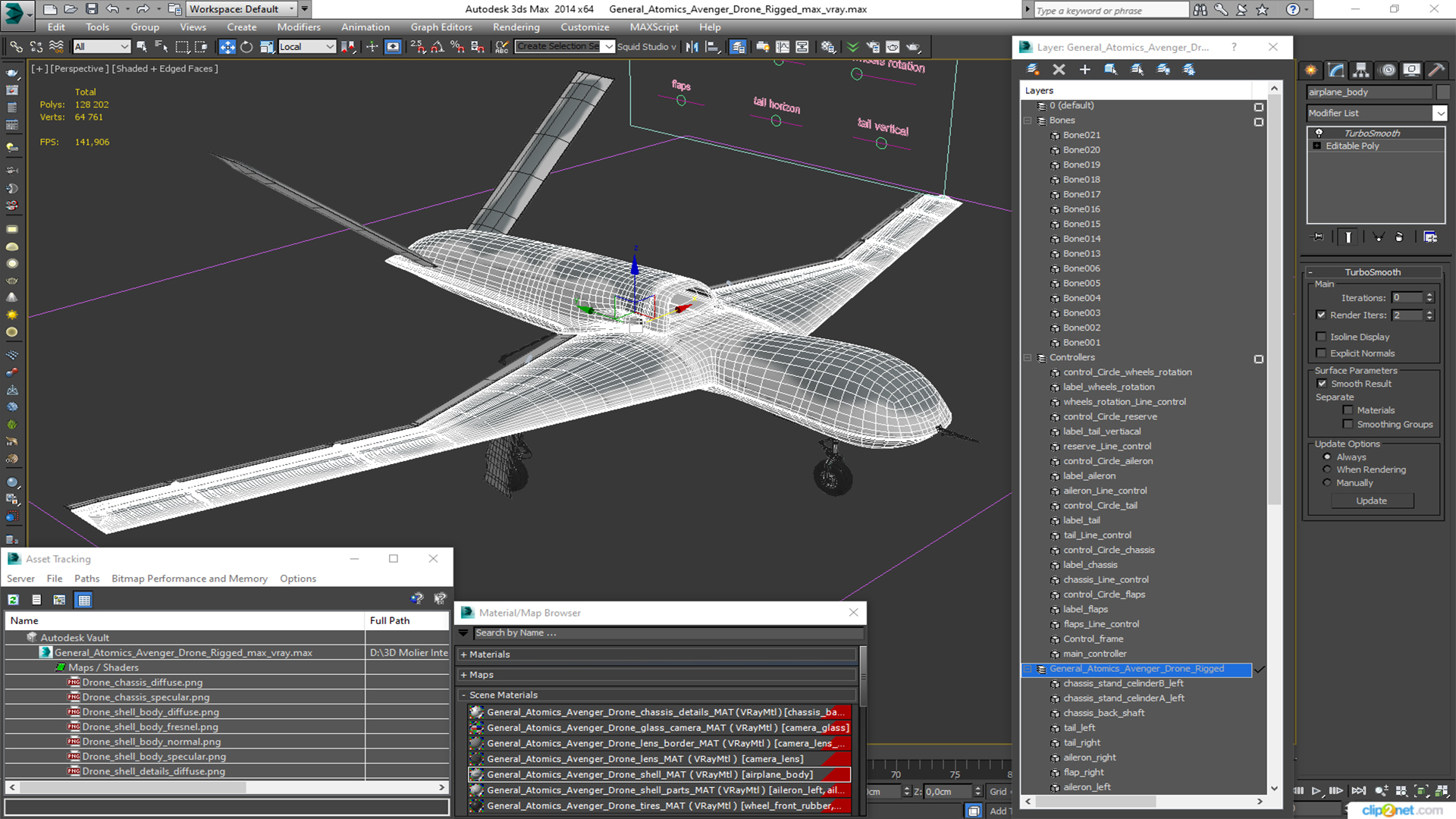 3D model General Atomics Avenger Drone Rigged for Cinema 4D